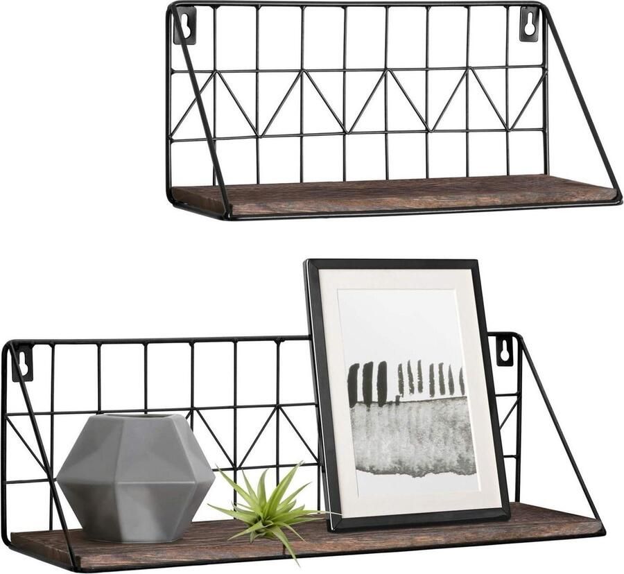 Wandgemonteerde drijvende planken set van 2 Rustieke metalen draad opslag planken Mkouo Wanddecoratie opslagoplossing