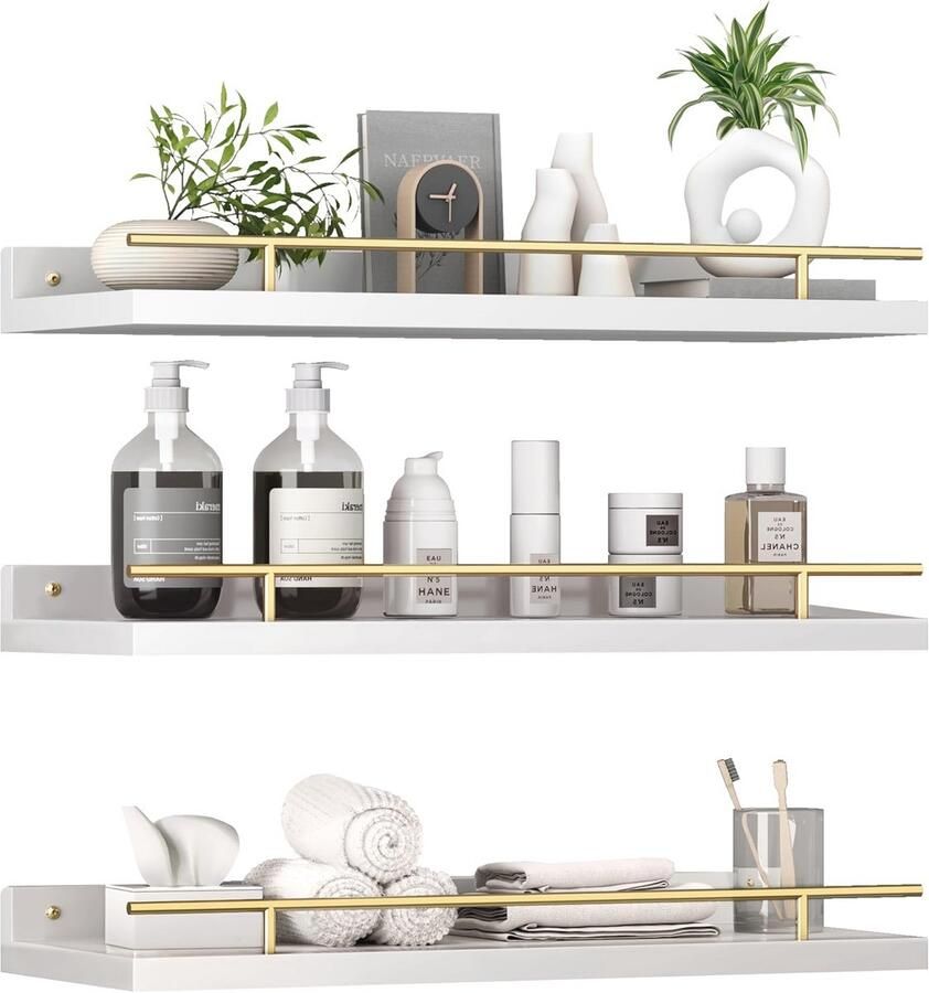 Wandgemonteerde Drijvende Planken Set van 3 Houten Muurplanken voor Badkamer Woonkamer en Keuken