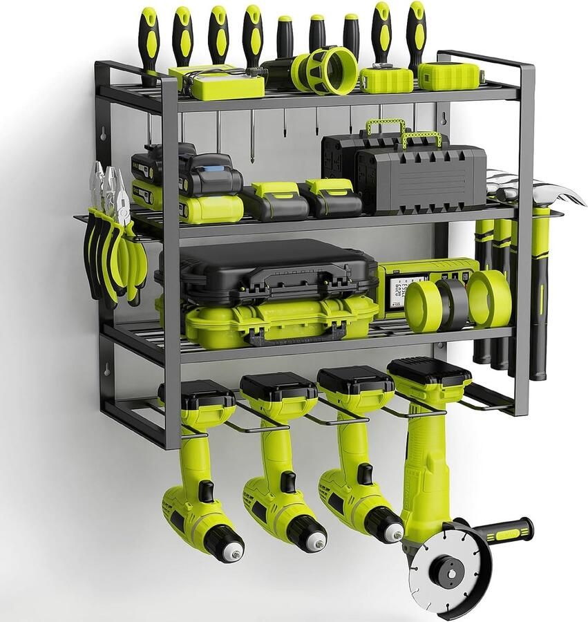 Luvetrex Wandgemonteerde Gereedschapsopberger met 4 Lagen en Boorhouder voor Garage