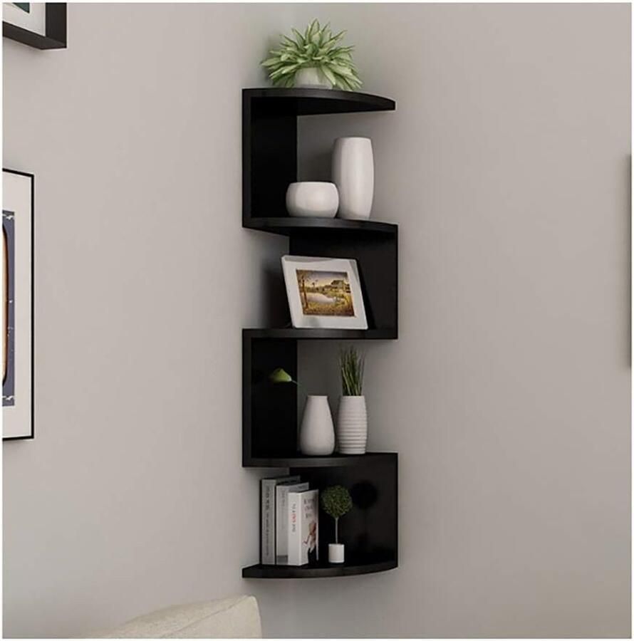 Wandgemonteerde Hoekplanken 5-laags opslag zwart