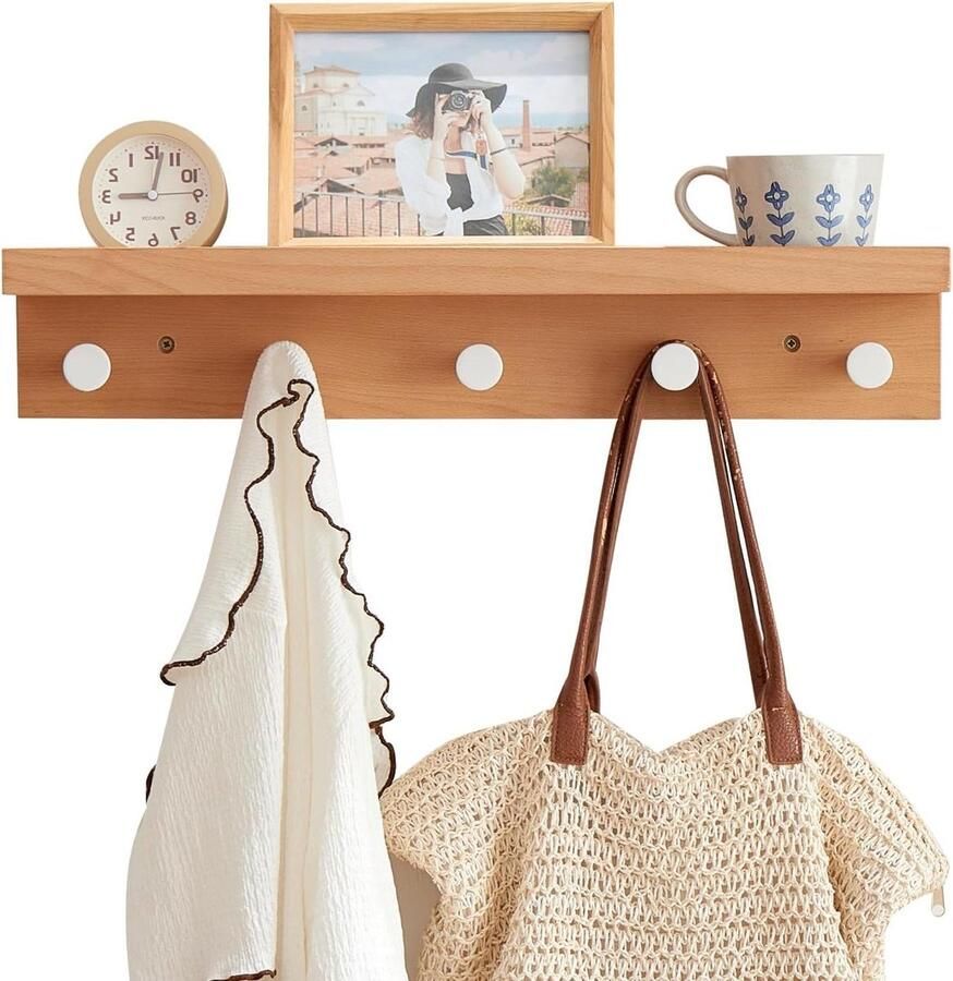 Wandgemonteerde houten kapstok met kapstokhaken voor jassen sjaals handtassen hoeden ideaal voor entree woonkamer slaapkamer kantoor (611 cm)