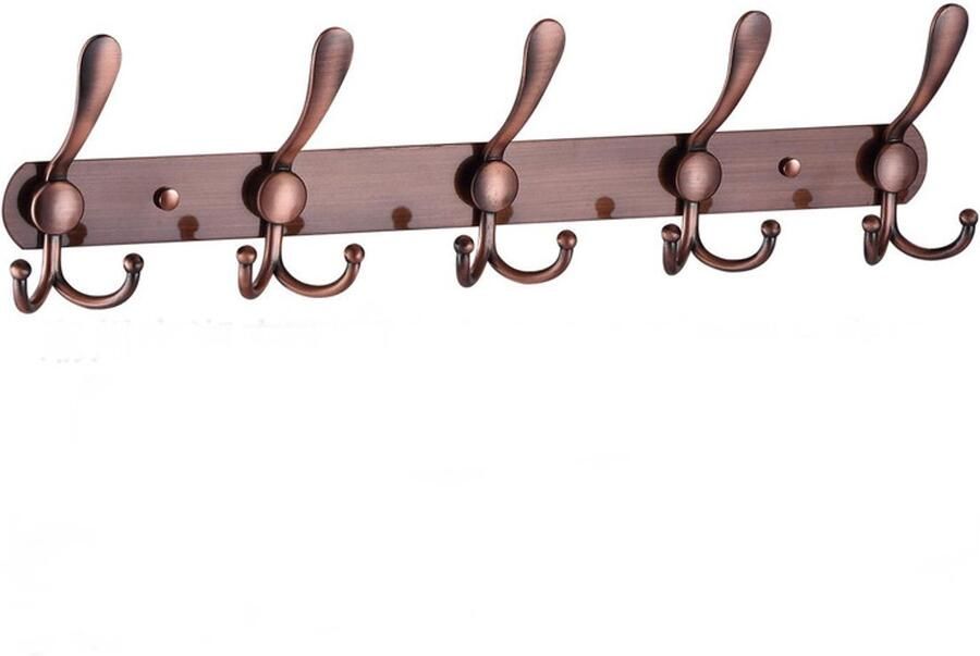 Wandgemonteerde kapstok 5 drievoudige haken stevig en duurzaam roestvrij staal metalen kapstok met schroeven voor het ophangen van kleding hoeden handdoeken tassen badjassen geschikt voor gangen badkamer entree Roodbruin