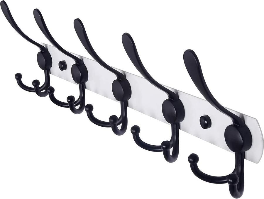 Wandgemonteerde kapstok 5 drievoudige haken stevig en duurzaam roestvrij staal metalen kapstok met schroeven voor het ophangen van kleding hoeden handdoeken tassen badjassen geschikt voor gangen badkamer entree Olifantenwit