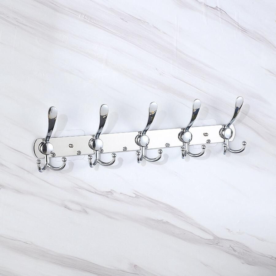 Wandgemonteerde kapstok 5 drievoudige haken stevig en duurzaam roestvrij staal metalen kapstok met schroeven voor het ophangen van kleding hoeden handdoeken tassen badjassen geschikt voor gangen badkamer entree Helderwit