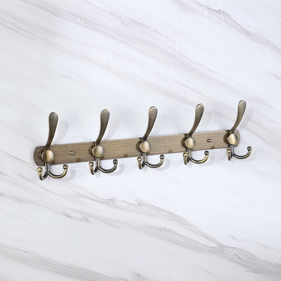 Wandgemonteerde kapstok 5 drievoudige haken stevig en duurzaam roestvrij staal metalen kapstok met schroeven voor het ophangen van kleding hoeden handdoeken tassen badjassen geschikt voor gangen badkamer entree Oudgroen