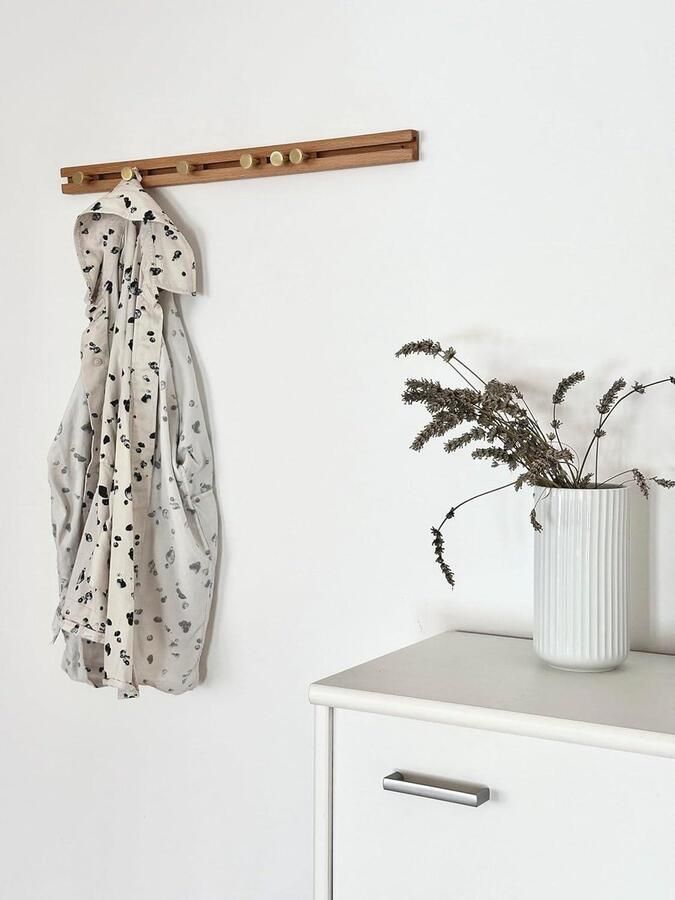 Wandgemonteerde Kapstok Garderobehaken Hout met 6 Verstelbare Haken Ruimtebesparend Modern Design