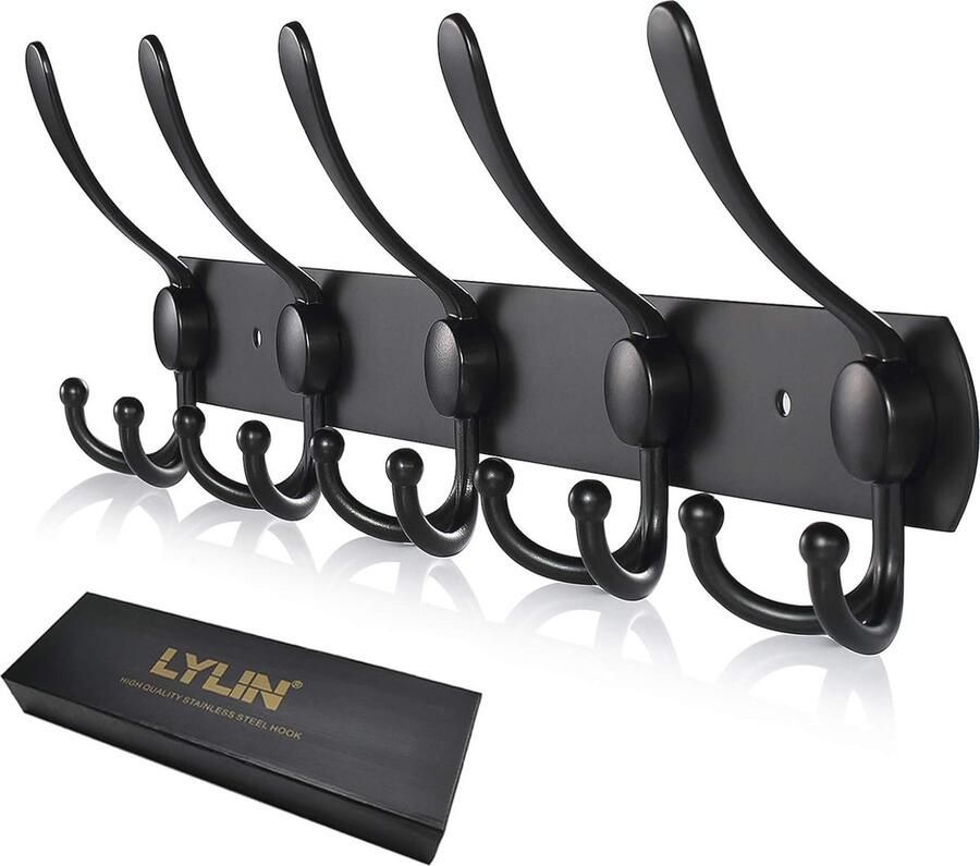Wandgemonteerde Kapstok in Roestvrijstaal met 15 Haken Duurzame Jashaken voor Badkamer Slaapkamer en Hal