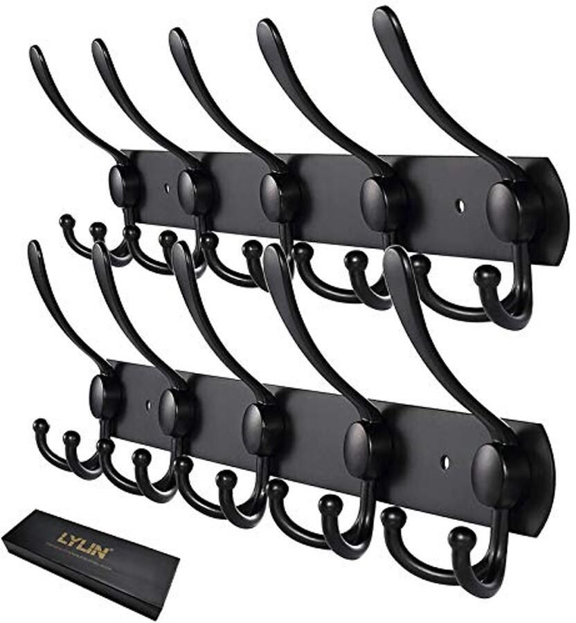 Wandgemonteerde Kapstok met 15 Haken Roestvrij Staal Mat Zwart Voor Binnen en Buiten
