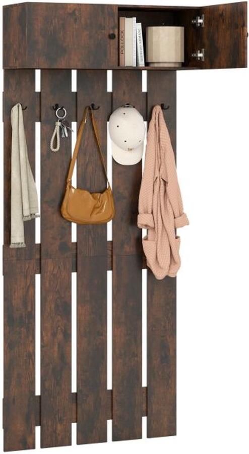 Wandgemonteerde Kapstok met 2 Kastdeuren 5 Dubbele Haken en Opbergplank in Wit Koffie