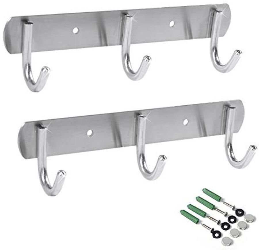 Wandgemonteerde Kapstok met 3 Haken Modern RVS Kapstok voor Handdoeken Kleding Sleutels en Accessoires