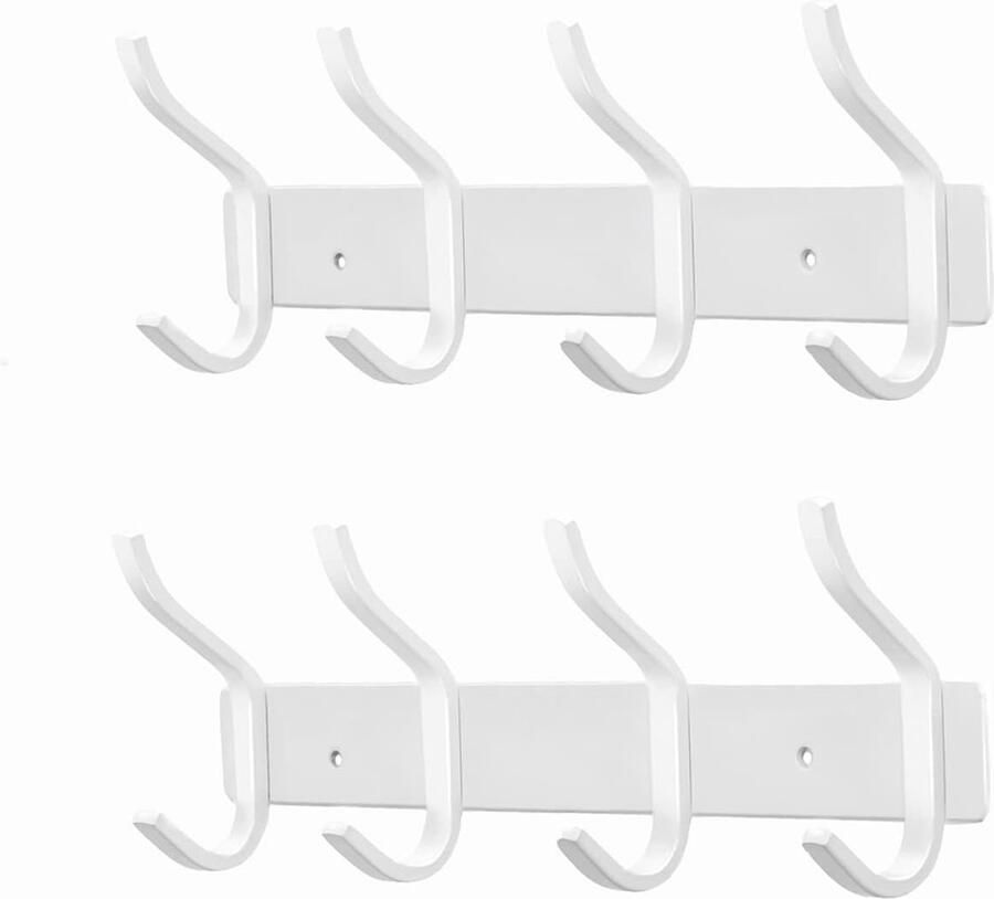 Wandgemonteerde kapstok met 4 haken wandhaak voor handdoeken van roestvrij staal (wit 4 haken 2 stuks)