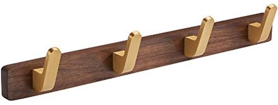 Wandgemonteerde Kapstok met Houten en Metalen Constructie 4 Haakjes voor Jas Sjaal Tas en Sleutels