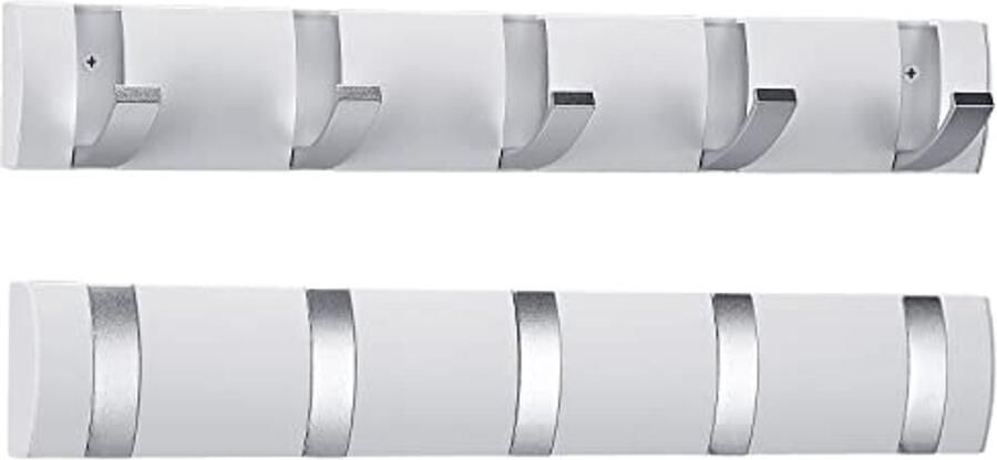 Wandgemonteerde kapstok met intrekbare haken Ruimtebesparend wandrek voor hoeden en handdoeken (wit)