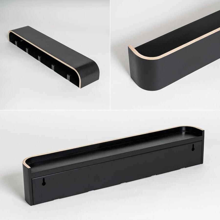 Wandgemonteerde Kapstok 'Toke' Moderne Kapstok met Verborgen Wandhaken Kapstokpaneel van Massief Houtfineer Zwart