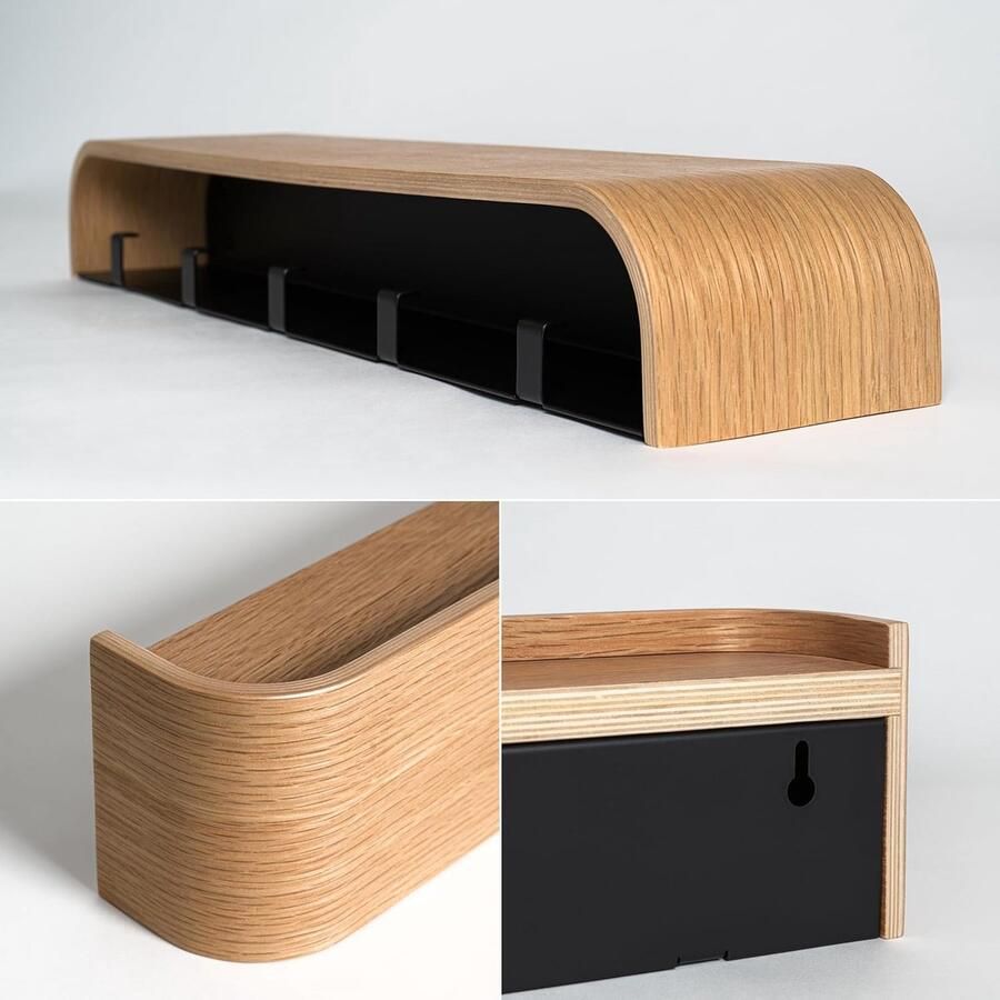 Wandgemonteerde Kapstok 'Toke' Moderne Kapstok met Verborgen Wandhaken Kapstokpaneel van Massief Houtfineer Eiken