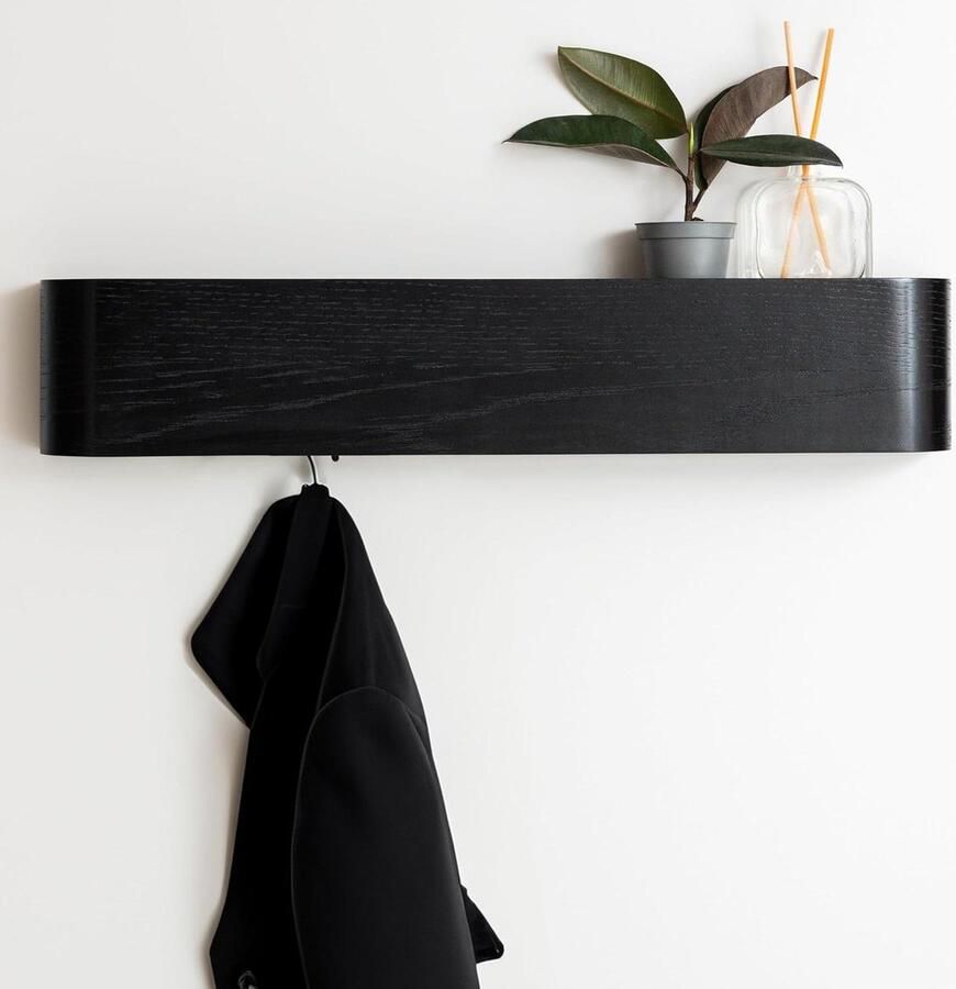 Wandgemonteerde Kapstok 'Toke' Moderne Kapstok met Verborgen Wandhaken Massief Houtfineer Eiken zwart Kapstokpaneel