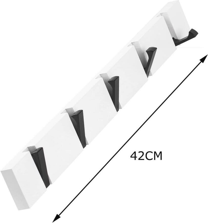 Wandgemonteerde Kapstokhaak met Opvouwbare Haken 5 Haken Wit - Foto 2