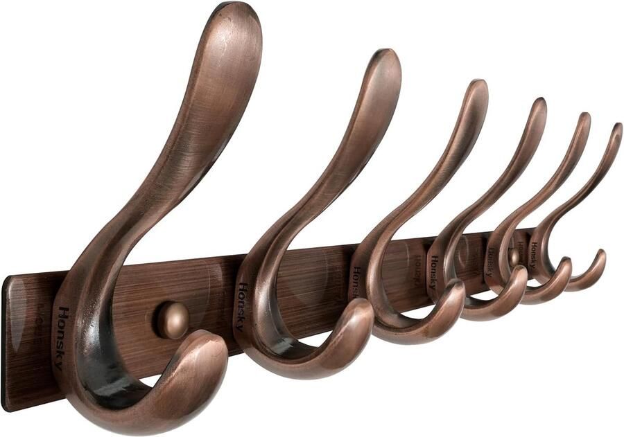 Wandgemonteerde Kapstokhaken 6 Haken 44cm Metalen Kapstok voor Wandmontage Zware Wandkapstokhaak voor het Ophangen van Jassen Kleding Hoeden Jassen Antiek Brons Rood