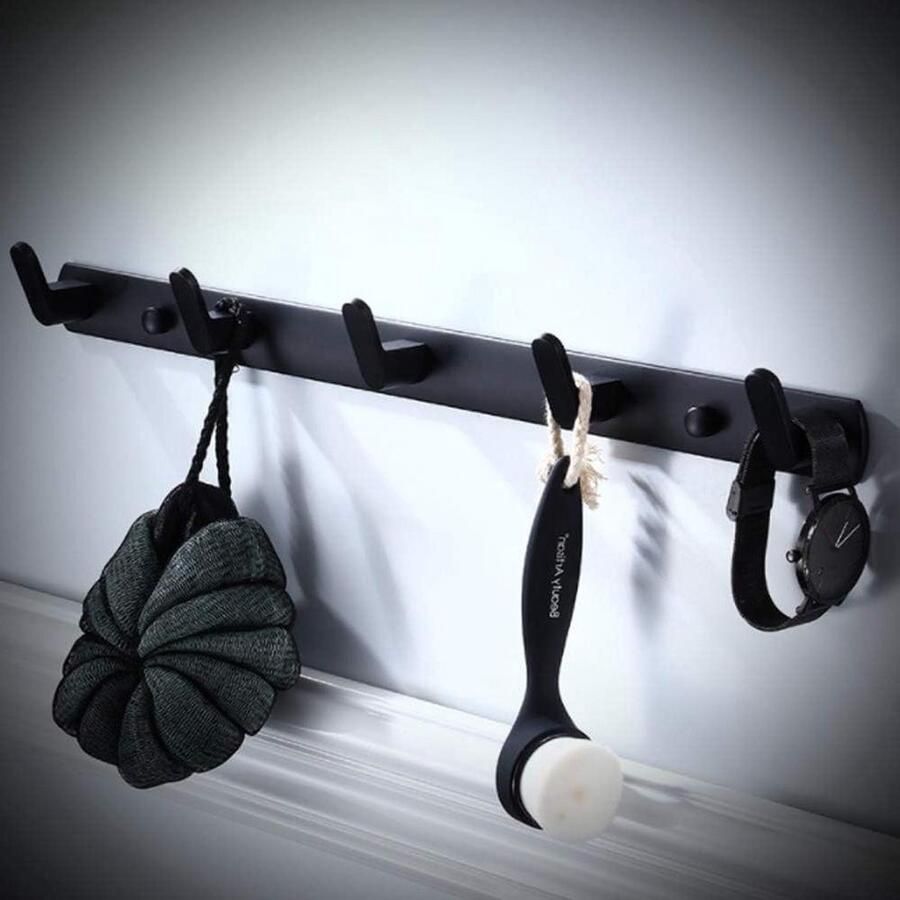 Wandgemonteerde kapstokken muurhangershaken voor jassen 1 stuk zwart staal 35 x 4.5 x 3.3 cm