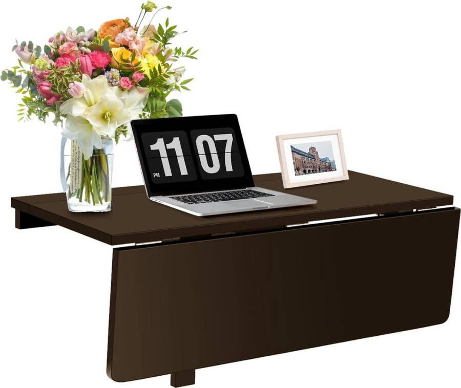 Wandgemonteerde klaptafel 80 cm x 60 cm inklapbare wandtafel van grenenhout ruimtebesparende wandklaptafel voor keuken slaapkamer eetkamer werkkamer tot 40 kg belastbaar (bruin)