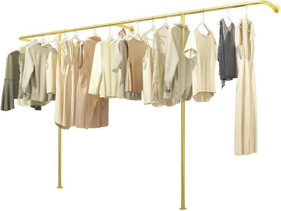 Wandgemonteerde kledingrek met metalen stang voor stijlvolle ruimtebesparing