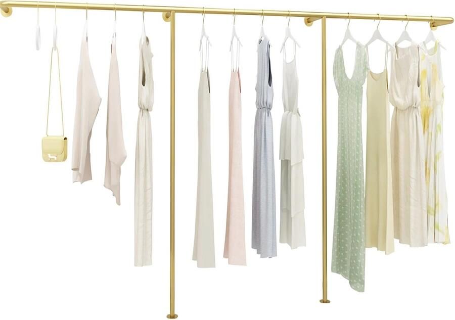 Wandgemonteerde Kledingrek voor Kledingwinkels en Garages Goudkleurig 250 x 170 cm Maximaal 100 kg