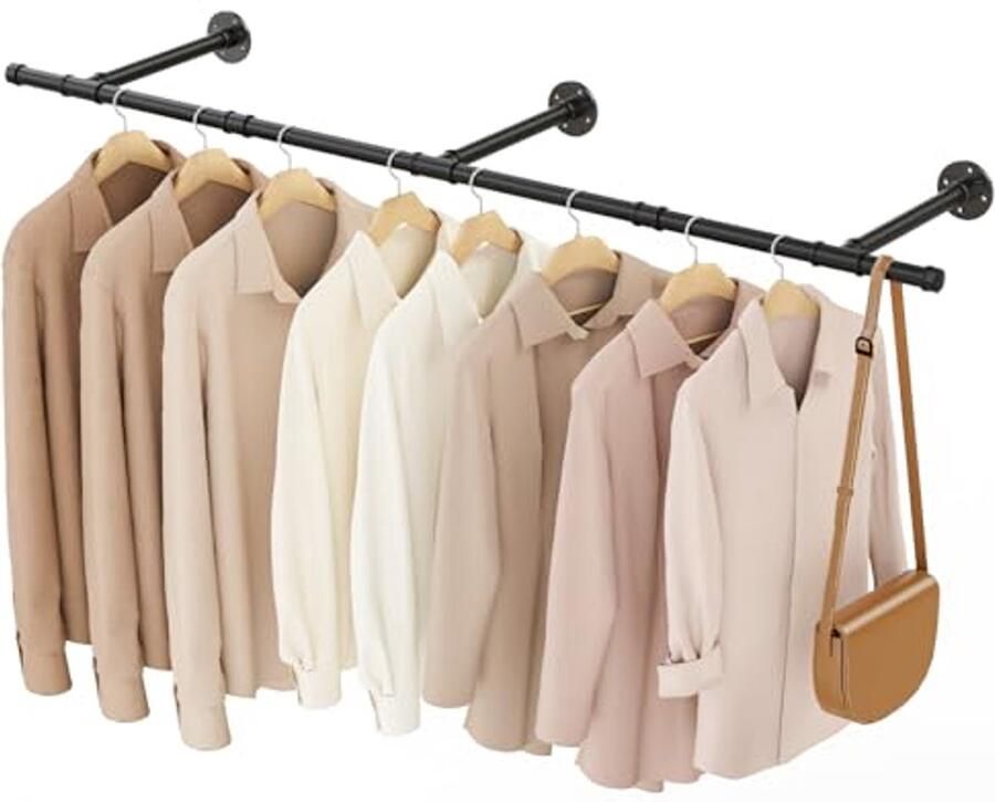Wandgemonteerde Kledingstang 150 cm Industriële Kledingrek voor Huishoudelijk Gebruik