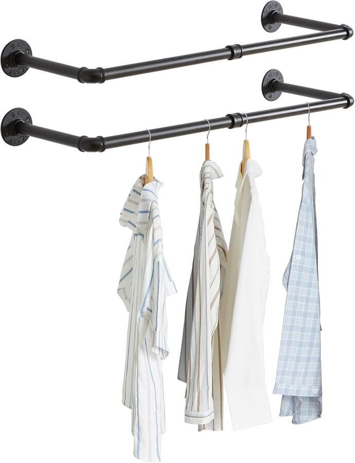 Kledingrek Wandgemonteerde kledingstang set van 2 94 cm industriële pijp kledingstangrek Heavy Duty Retro Muur Netjes Rail Pijp Display Rails voor Thuis Winkels Afneembare Kledingstuk Opknoping