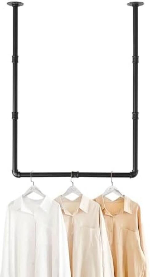 Wandgemonteerde Kledingstang Zware Industriële Stalen Pijp Kledingrek Multifunctionele Hangstang voor Wasgoed Woonkamer en Kast