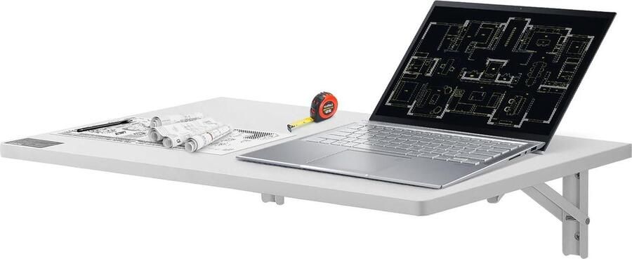 Wandgemonteerde neerklapbare klaptafel 60 x 40 cm met ijzeren beugel drijvend bureau voor kleine ruimtes thuiskantoor eetkamer wasruimte keuken bar klaptafel wandmontage