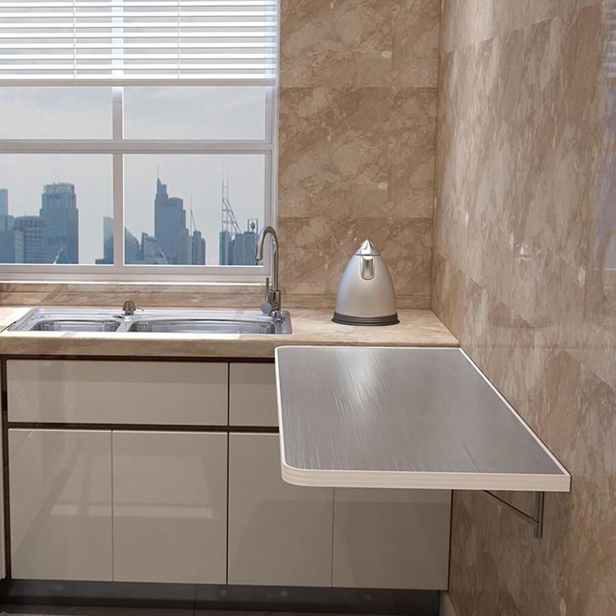 Wandgemonteerde opvouwbare ontbijttafel voor kleine ruimtes roestvrij staal keuken eettafel met druppelblad ontwerp perfect voor thuiskantoor garage tuin en wasruimte