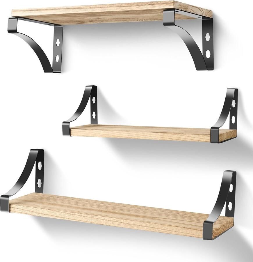 Wandgemonteerde scheidingswand 3 stuks wandrek voor hout en metaal wandplanken voor opslag diepte 15 cm lengte 42 36 29 cm voor badkamer kantoor badkamer of keuken