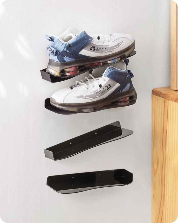 Wandgemonteerde Schoenenrekken voor Sneakers Flexibele Schoenopbergplanken in Zwart