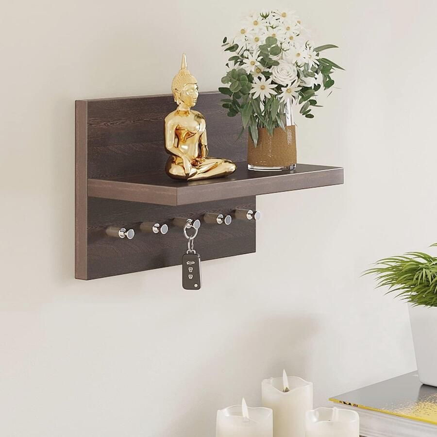 Wandgemonteerde Sleutelhouder met Plank voor 5 Sleutels Wenge Houtlook