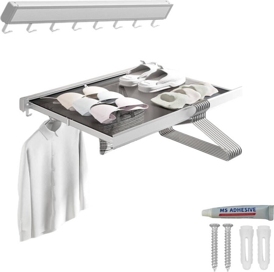 Wandgemonteerde waslijn opvouwbare waslijn met intrekbaar droogrek voor terras slaapkamer keuken compact aluminium. 60x4 7x2 2cm