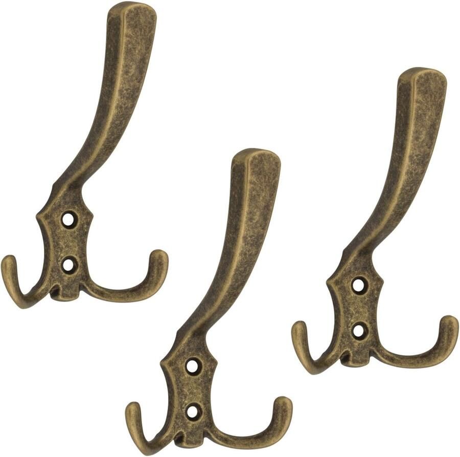 Wandhaak antiek brons met 3 haken set à 3 stuks inclusief schroeven wandkapstok jashaak kledinghaak