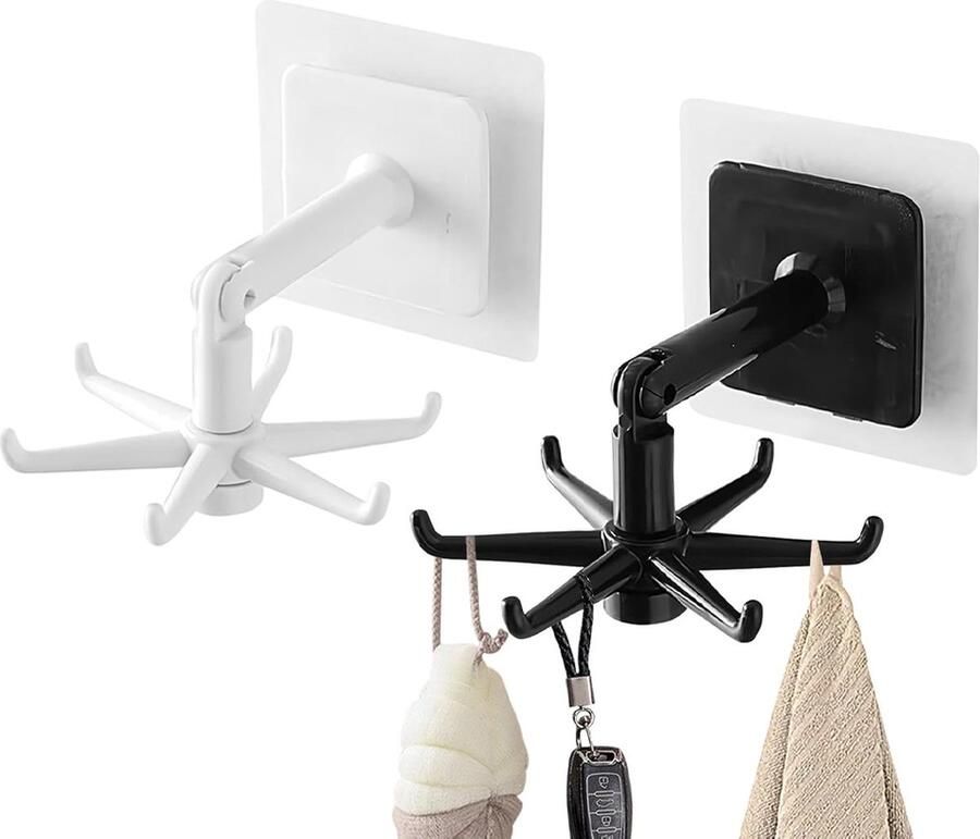 Wandhaak Draaibare Haken Opvouwbare Jashanddoekhaak -Multifunctionele Haak Haakjes Zelfklevende Ophanghaken Muurhaak Jashaak Handdoekhanger Handdoekhaakjes Plastic Kapstok Haken Hoed Haak Badkamer Keuken Kantoor 2 Stuks
