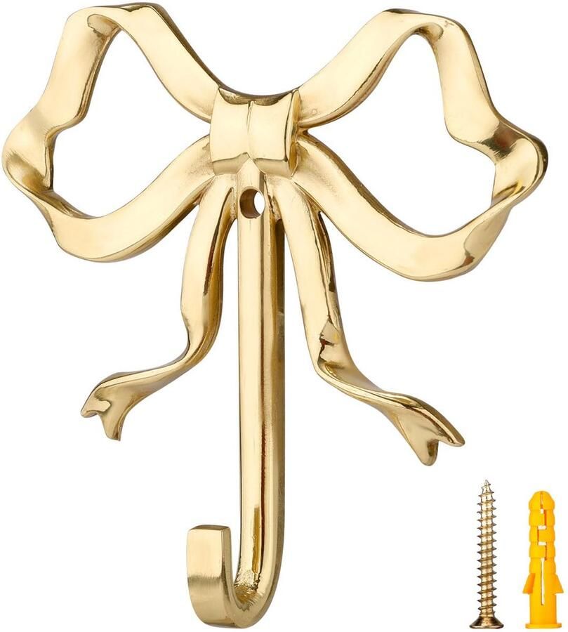 Wandhaak met strik 9 3x9cm haak met strikknoop messing handtashouder kapstok wandmontage gouden wandhaken vintage wandhaken voor het ophangen van jassen hoeden