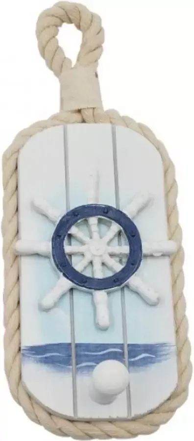 Wandhaak Wandkapstok Stuurwiel Roer wit blauw 25x10x2cm
