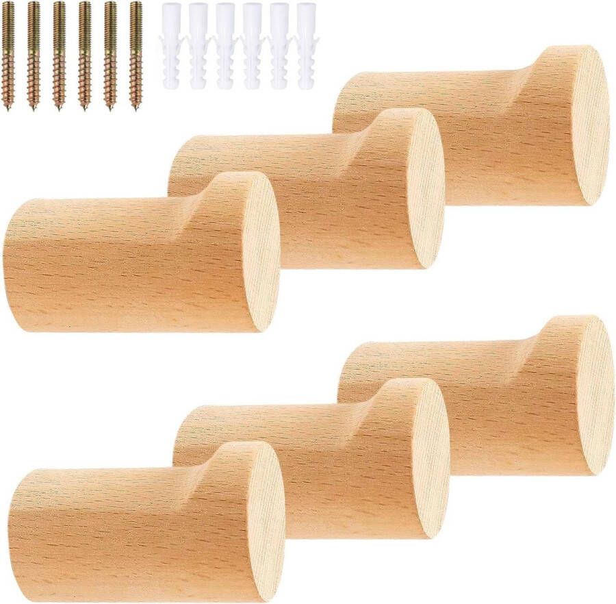 Wandhaken hout natuurlijk hout kledinghaken moderne decoratieve handgemaakte houten garderobehaken wanddecoratie esthetisch voor jas sjaal (6 stuks)