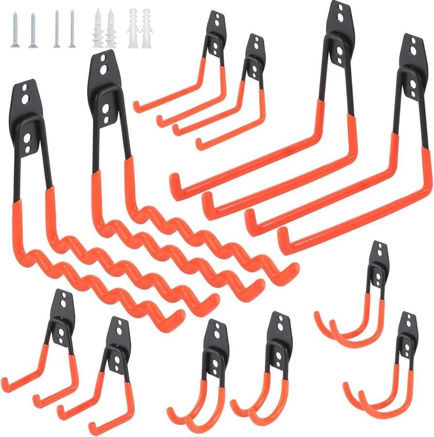 Wandhaken voor Garage 12 Stuks Voor Zware Belasting Dubbele Haken voor Ladders Stoelen Slangen Fietsen en Gereedschap