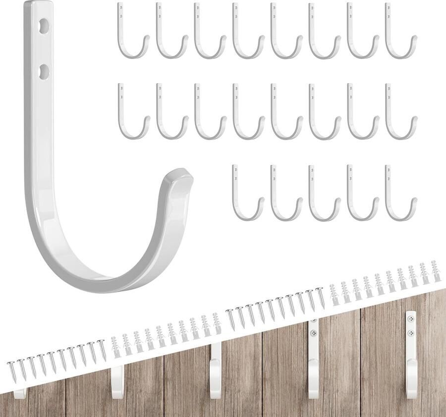 Wandhaken voor het ophangen van handdoeken jassen 22LB Schroef in metalen hanger voor wandmontage voor buiten kast deur badkamers voor rugzakken badjassen wit verpakking van 20 stuks