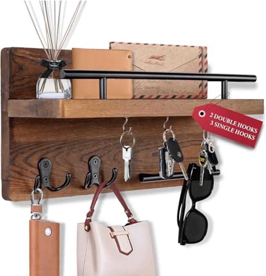 Wandhouder Sleutels en Posthouder voor Entree of Kantoor Rustiek Houten Design