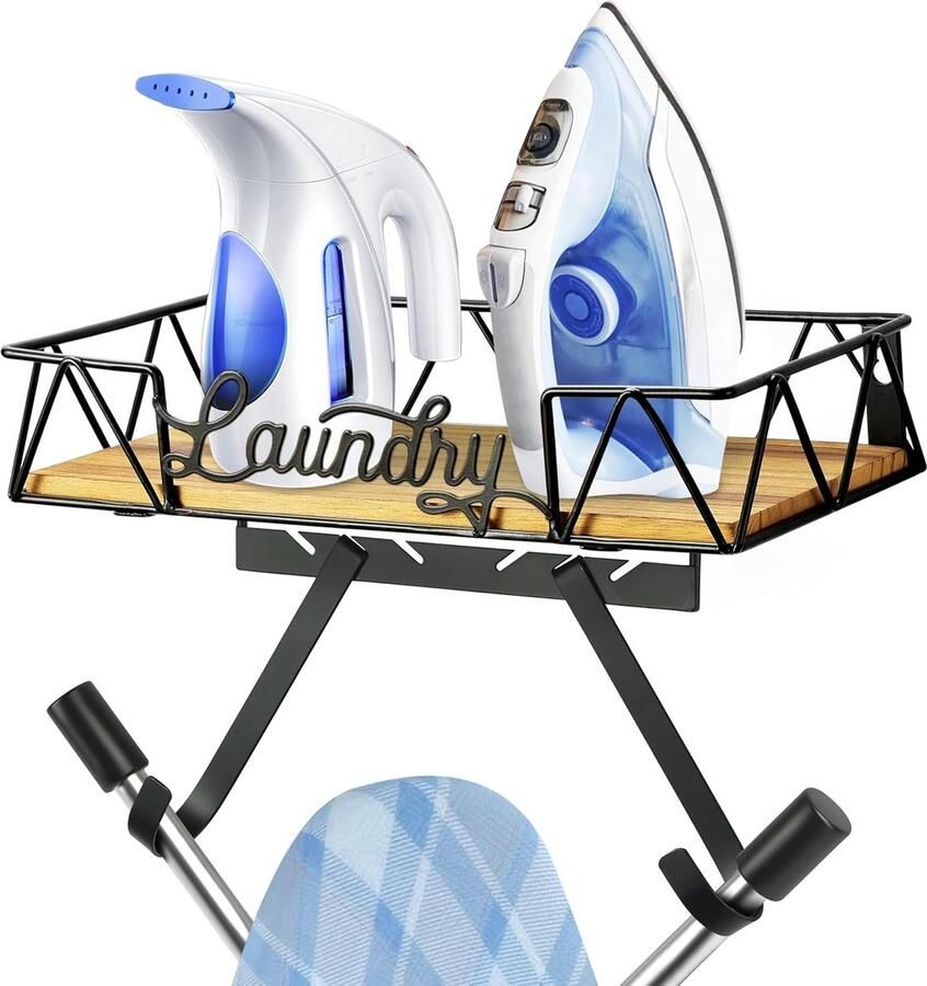 Wandhouder voor strijkplank ruimtebesparend 1 stuk zwart metaal hout