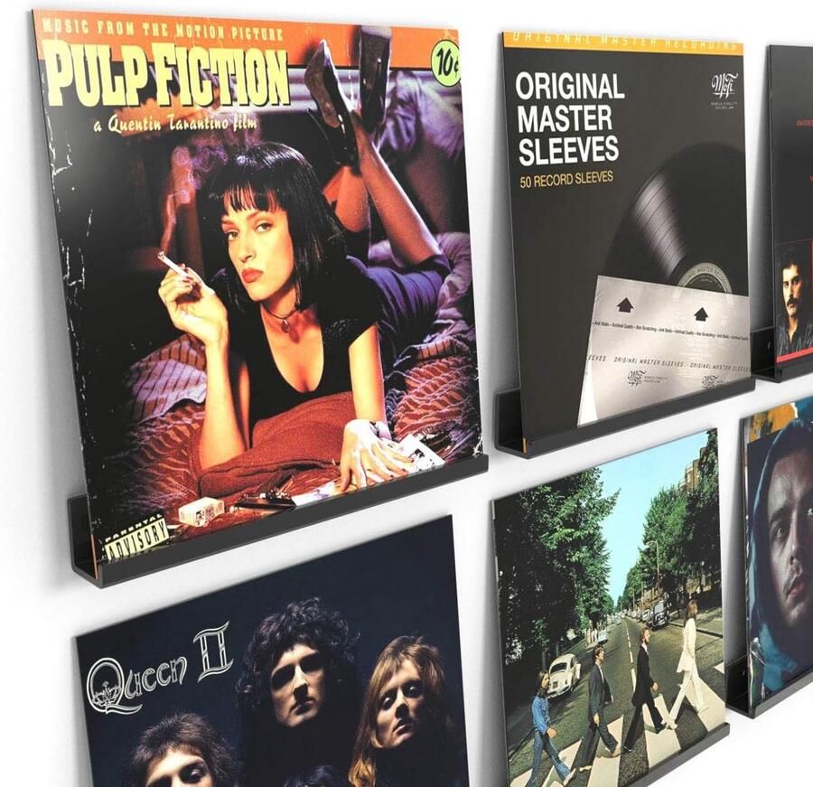 Wandhouder voor Vinylplaten Zwevende Planken 6 Stuks Zwart Acryl