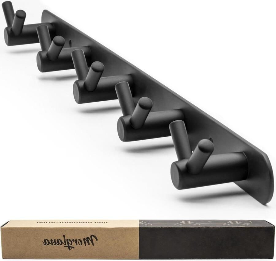 Wandkapstok 10 Haakjes Hangend Design Mat Zwart Industrieel