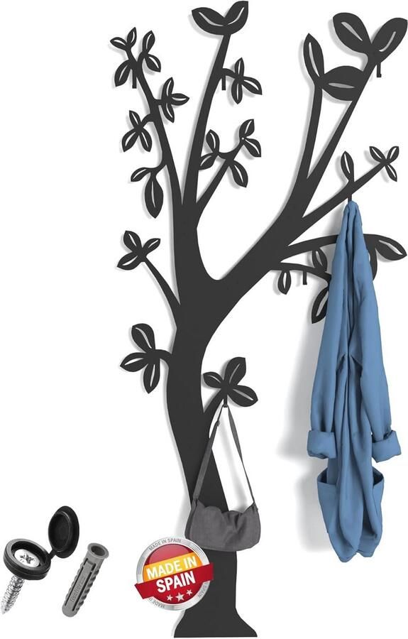 Wandkapstok 175 x 80 cm met 6 haken Ruimtebesparende kledinghangers Zwart metalen kapstok voor hal en buiten