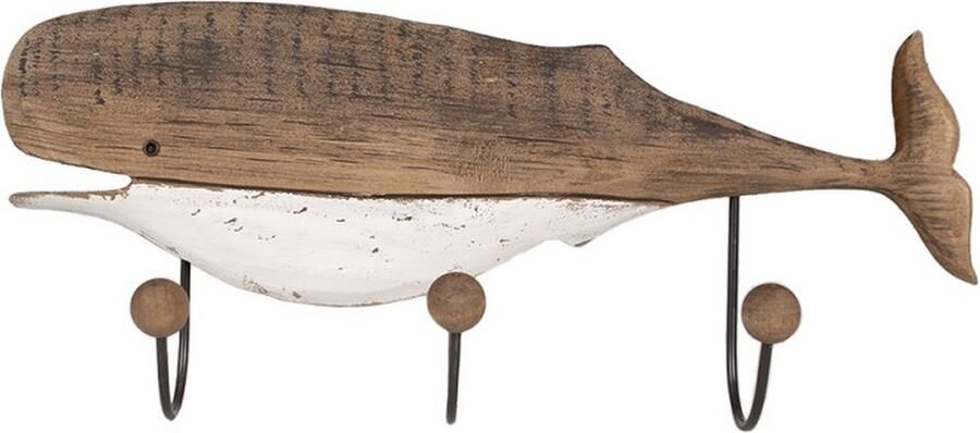 Wandkapstok 3 Haken Walvis 53x10x23 cm Bruin Wit Hout IJzer