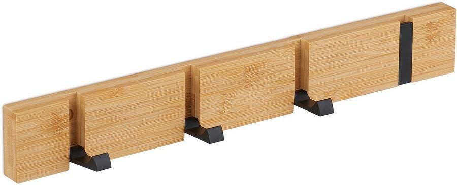 Wandkapstok 4 inklapbare haken met schroeven plakstrip bamboe
