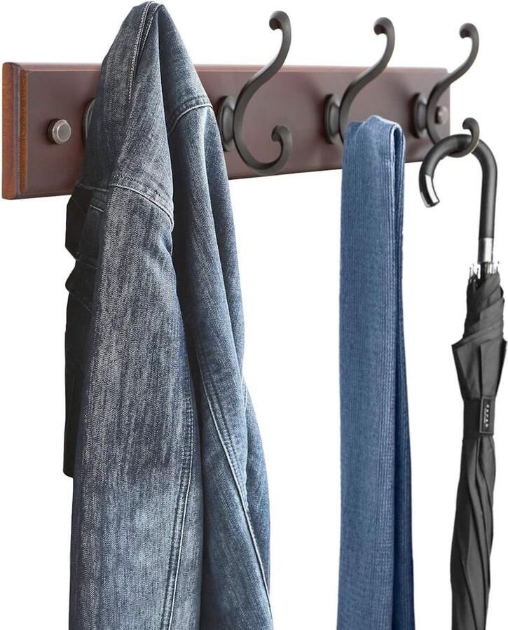 Wandkapstok 42 Cm Muur Wandkapstok Met 4 Kledinghaken Wandmontage Kledingrek Wandgarderobe BRUIN